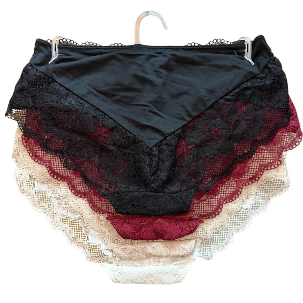 Rene Rolfe 4 Pack Cheeky Panties Black White Beige Maroon Size Medium - Picture 2 of 6